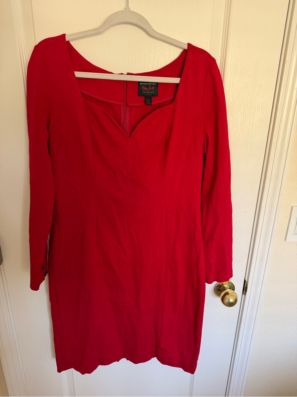 Banana Republic Red Long Sleeve Sheath Dress